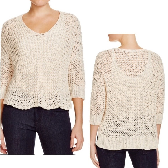 Eileen Fisher Open Stitch Knit Sweater High - Low Hem Cream Medium - Picture 1 of 9
